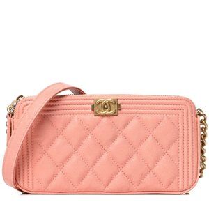 Chanel Small Boy Lambskin Zip Around Long Wallet Pink